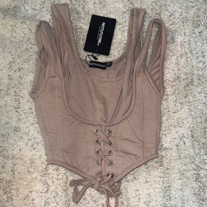 Light brown Pretty Little Thing corset crop top with tags attached. Never worn!